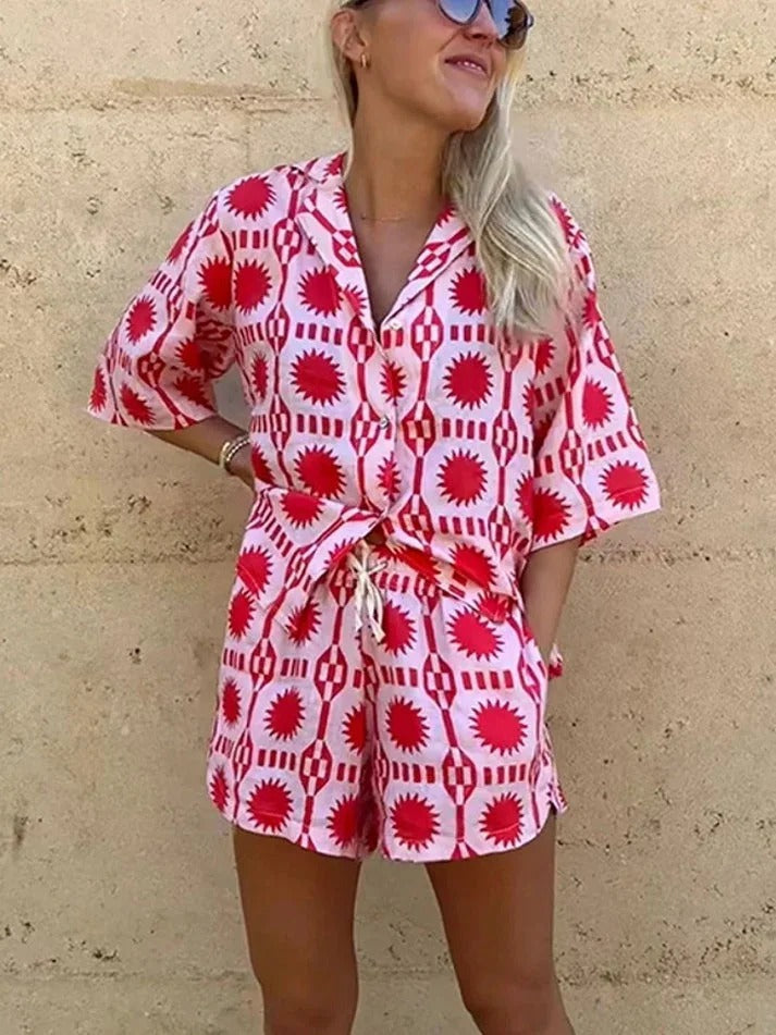 Sienna – Summer Geo Print Shirt & Shorts Set for Women - Image 3