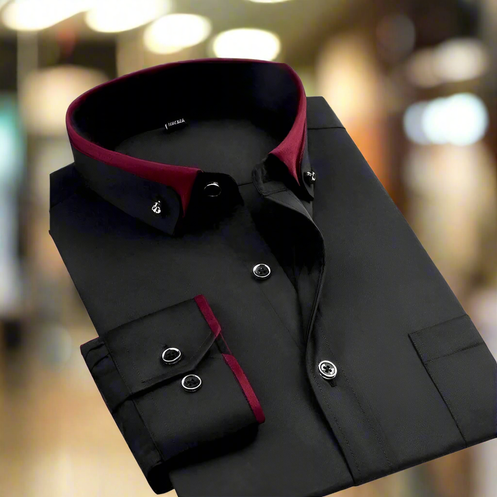 Hemd Herren Slim Fit mit kontrastierendem Kragen und Knopfdetails - 1 - Atelier-Zofia