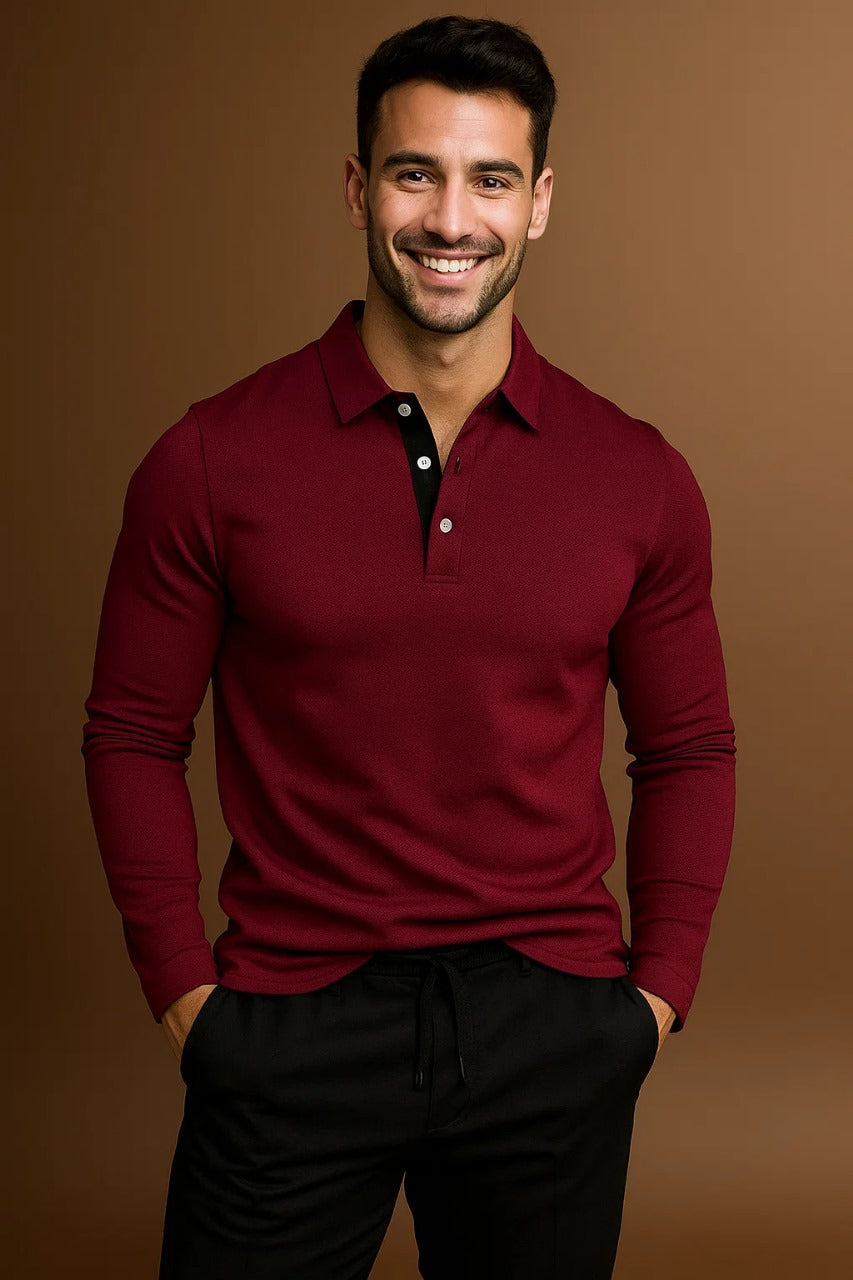 Herren-Poloshirt mit langen Ärmeln und auffälligem Kragen - J&B - 8 - Atelier-Zofia