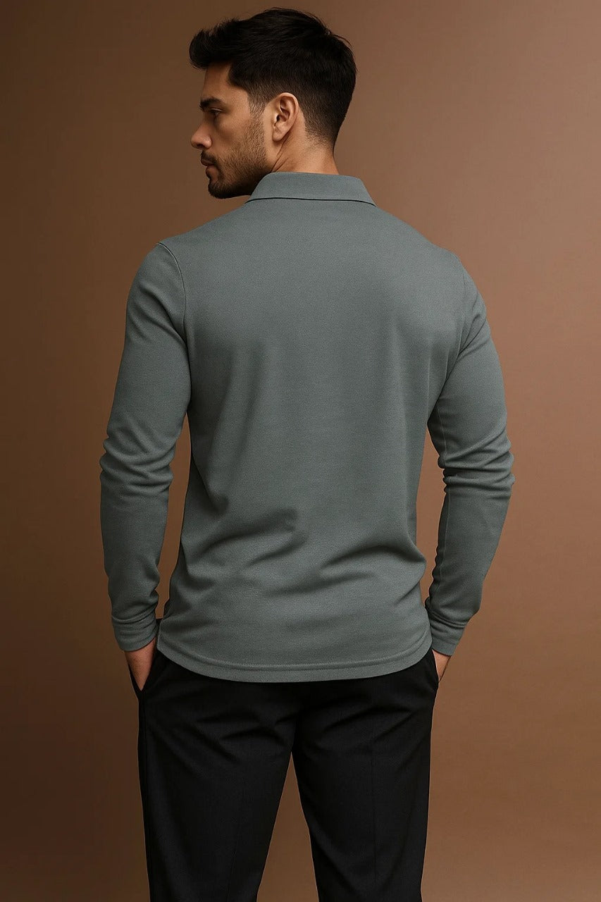 Herren-Poloshirt mit langen Ärmeln und auffälligem Kragen - J&B - 2 - Atelier-Zofia