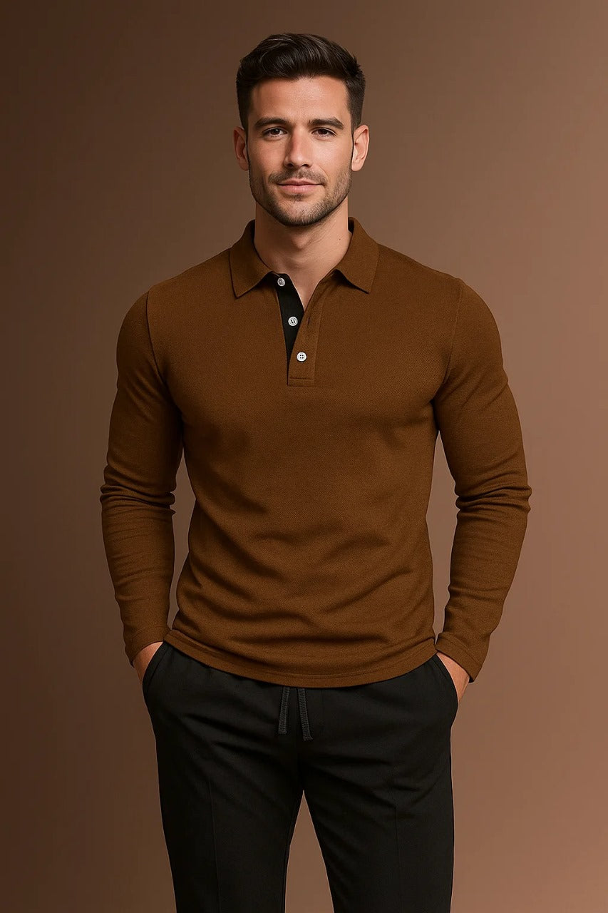 Herren-Poloshirt mit langen Ärmeln und auffälligem Kragen - J&B - 3 - Atelier-Zofia