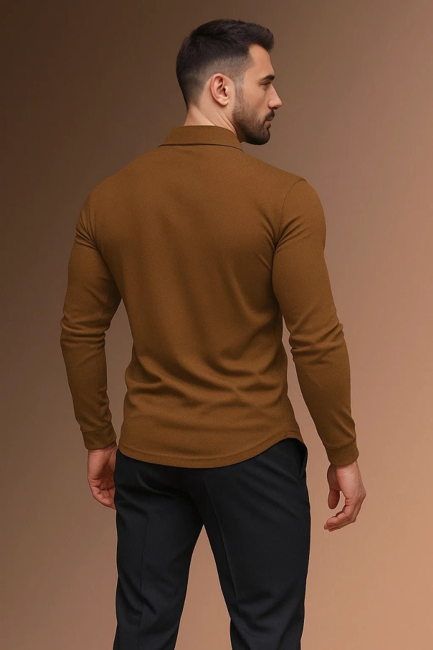 Herren-Poloshirt mit langen Ärmeln und auffälligem Kragen - J&B - 4 - Atelier-Zofia