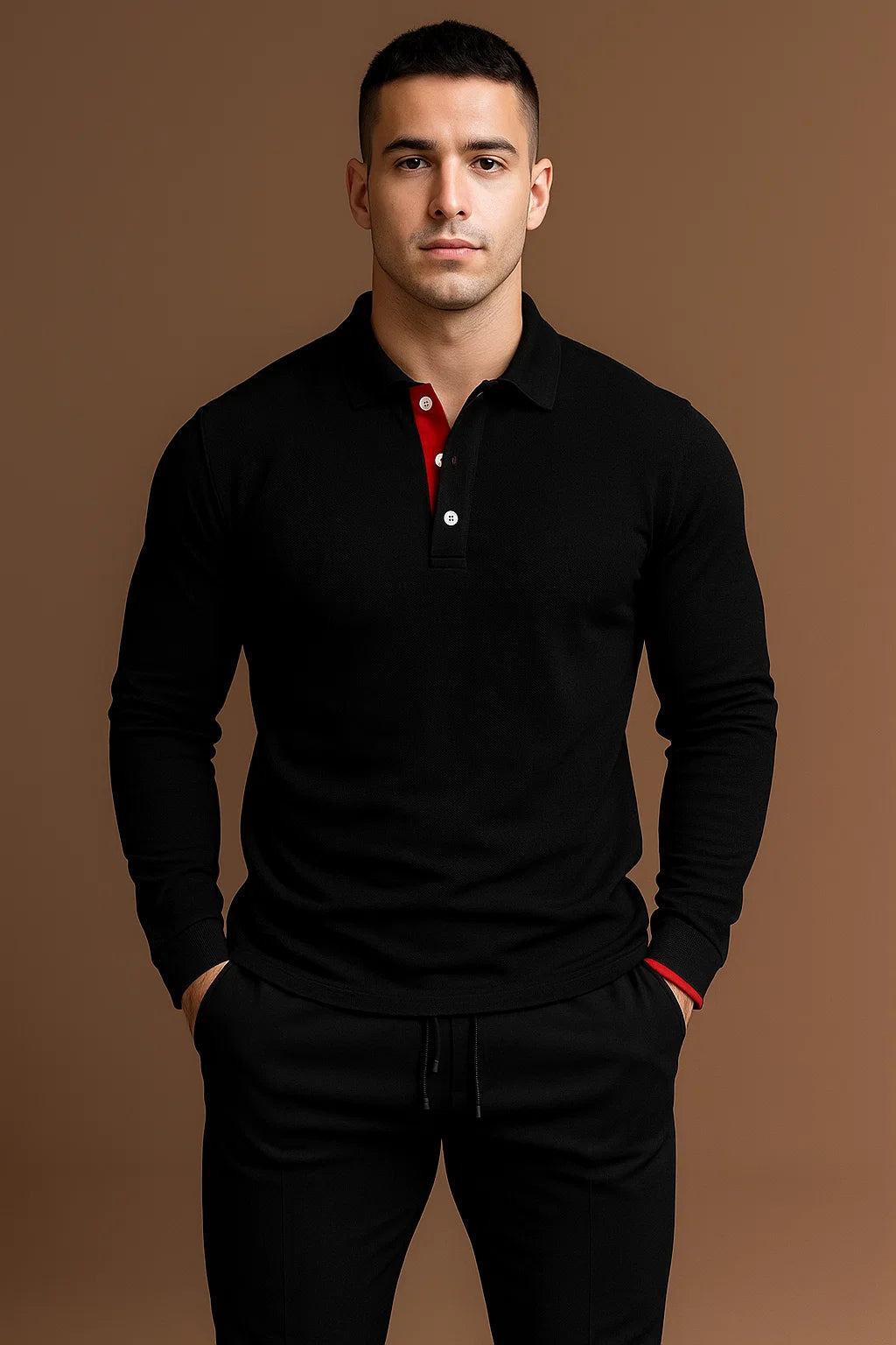 Herren-Poloshirt mit langen Ärmeln und auffälligem Kragen - J&B - 5 - Atelier-Zofia