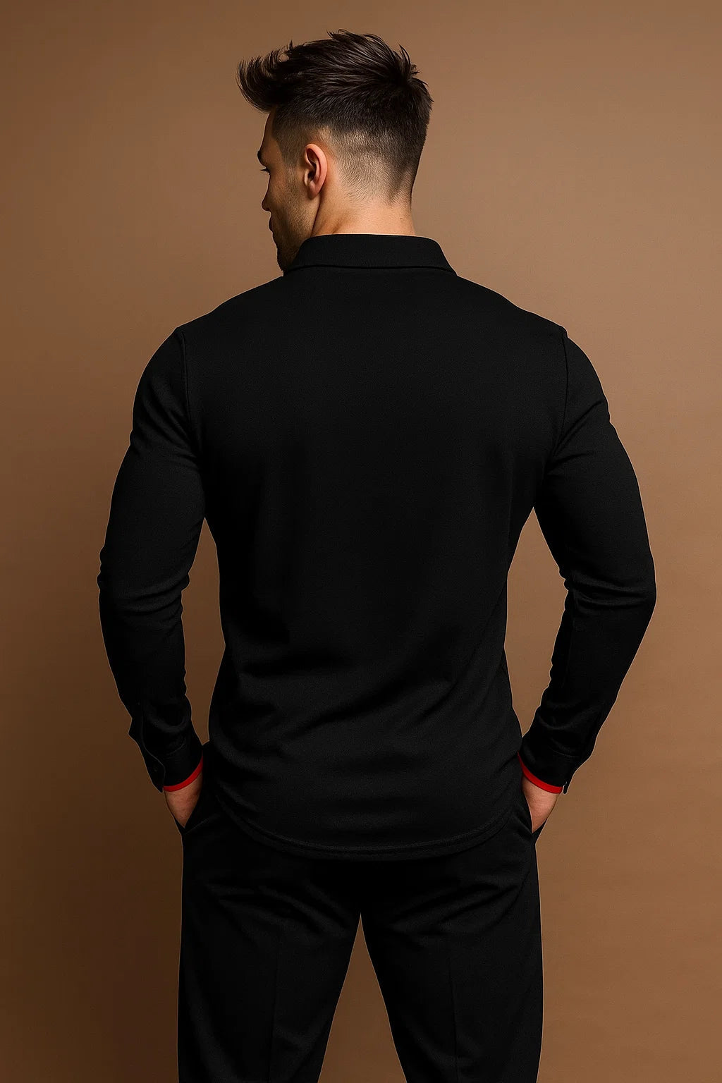 Herren-Poloshirt mit langen Ärmeln und auffälligem Kragen - J&B - 6 - Atelier-Zofia