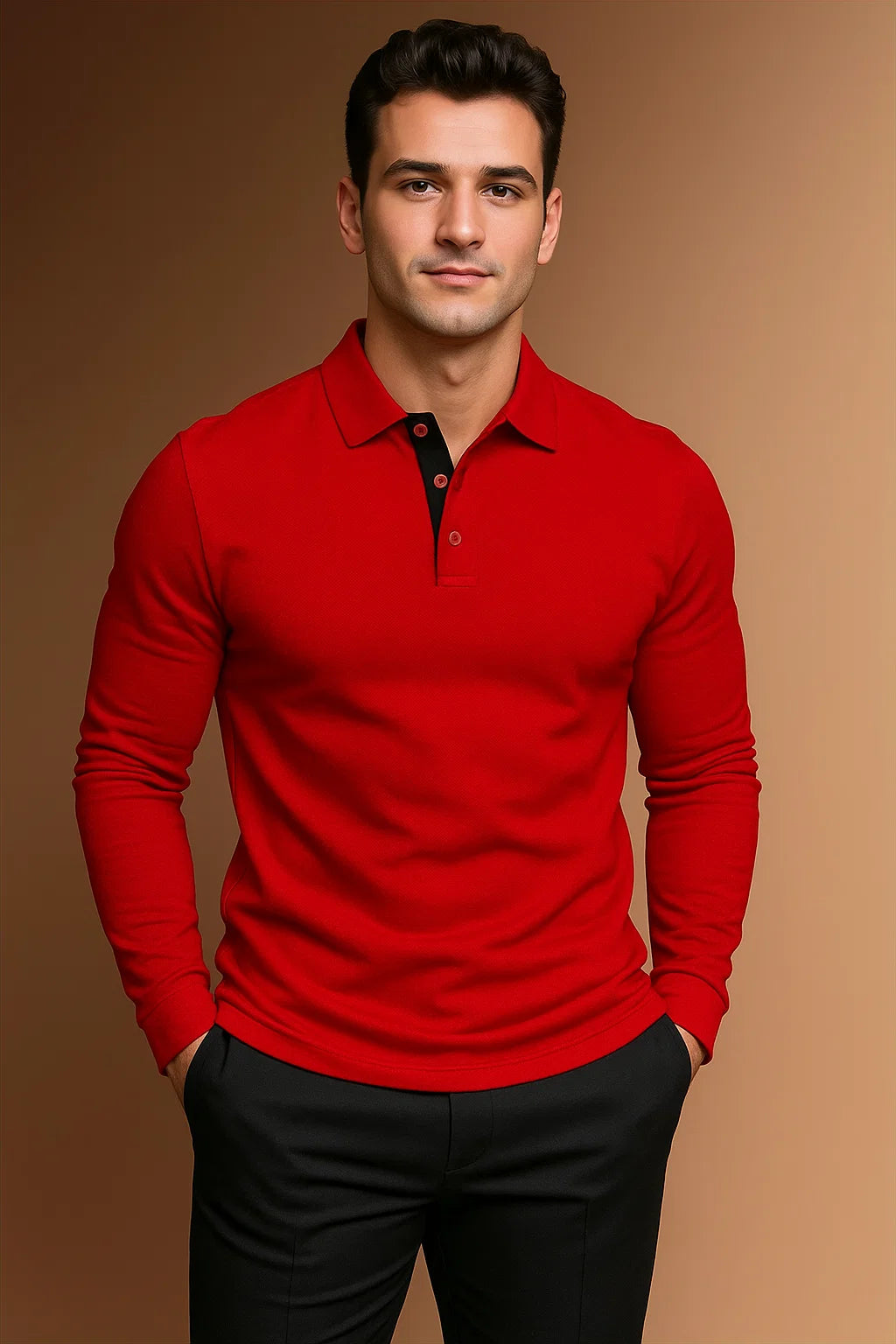 Herren-Poloshirt mit langen Ärmeln und auffälligem Kragen - J&B - 7 - Atelier-Zofia