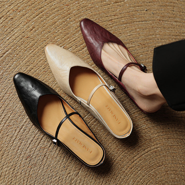 Elvira – Women Mules Pointed Toe Mary Jane Strappy Flats - Image 16