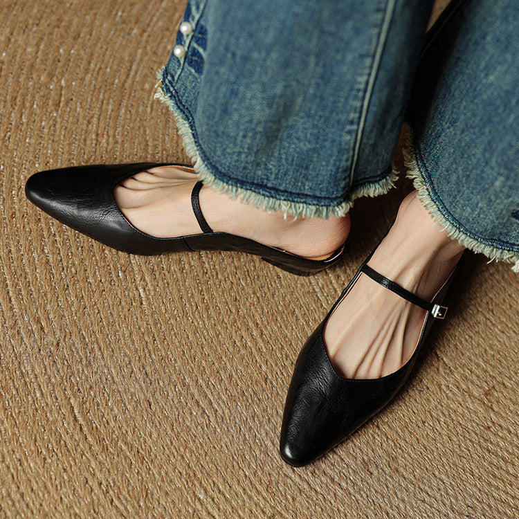 Elvira – Women Mules Pointed Toe Mary Jane Strappy Flats - Image 19