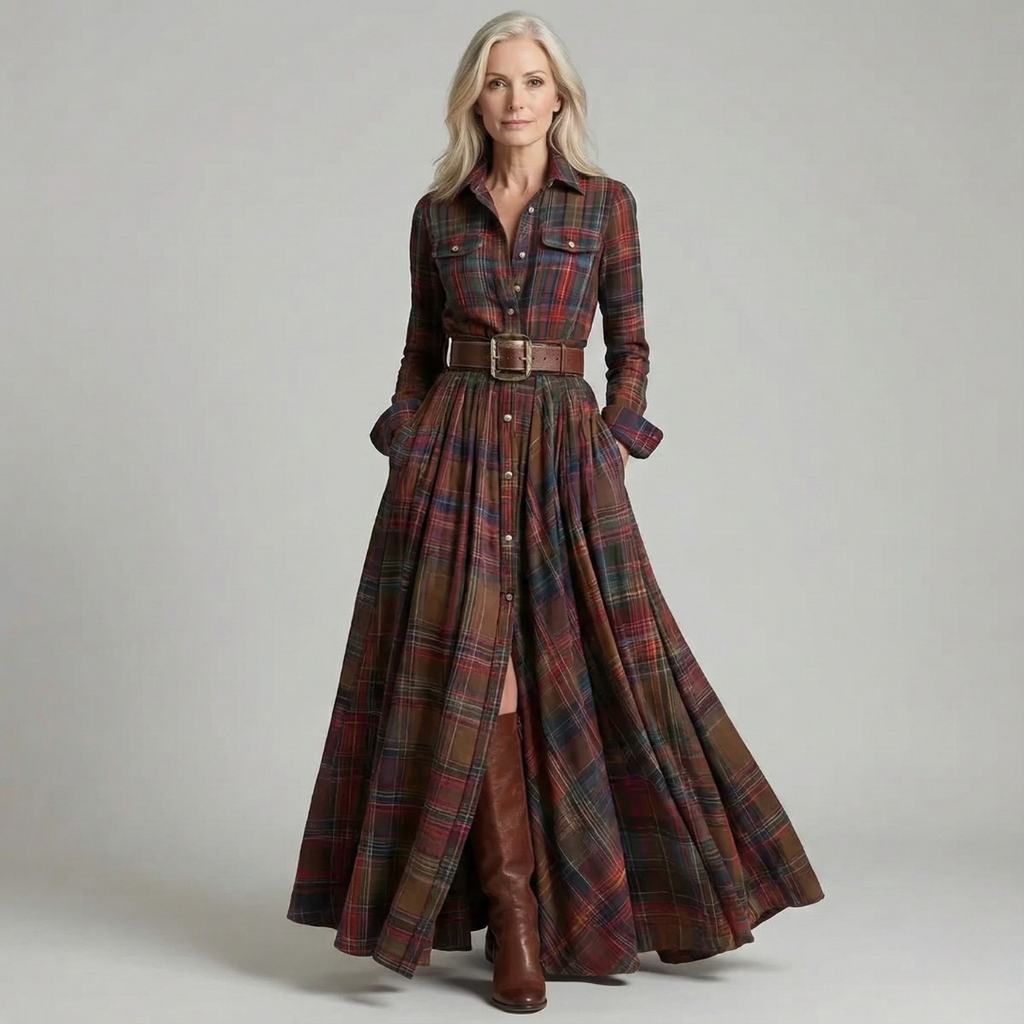 Hannah – Elegant Long Check Dress for Women - Image 1