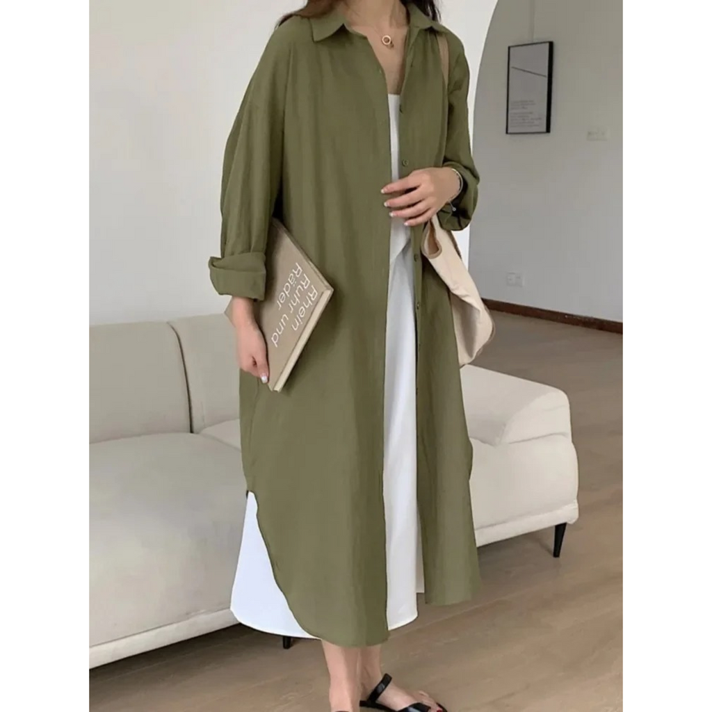 Modische Damenjacke mit Knopfdetails, lockerer Passform und langem Schnitt - J&B - 3 - Atelier-Zofia