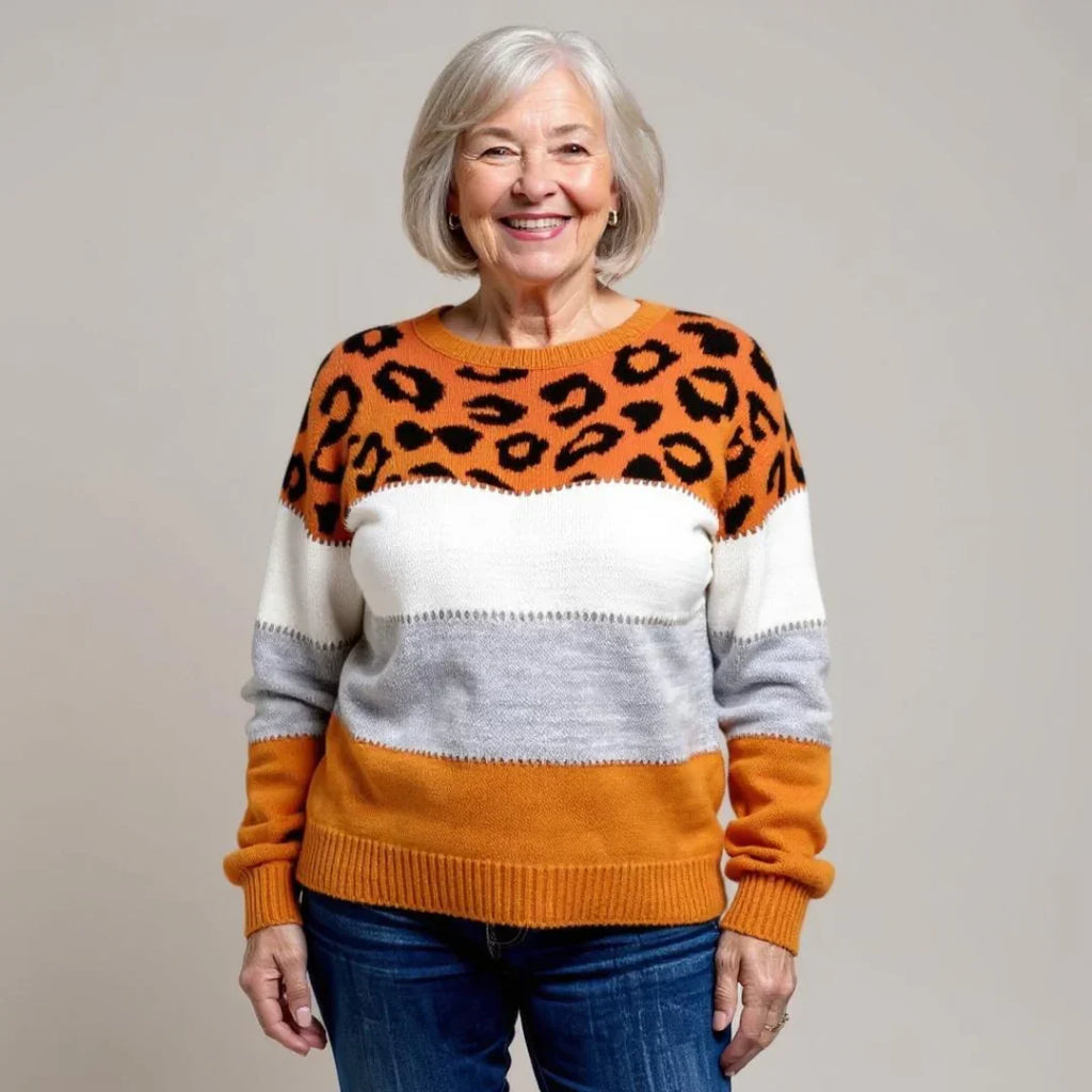 Eleganter Damenpullover im Leoparden-Design mit Farbblockakzenten - J&B - 10 - Atelier-Zofia
