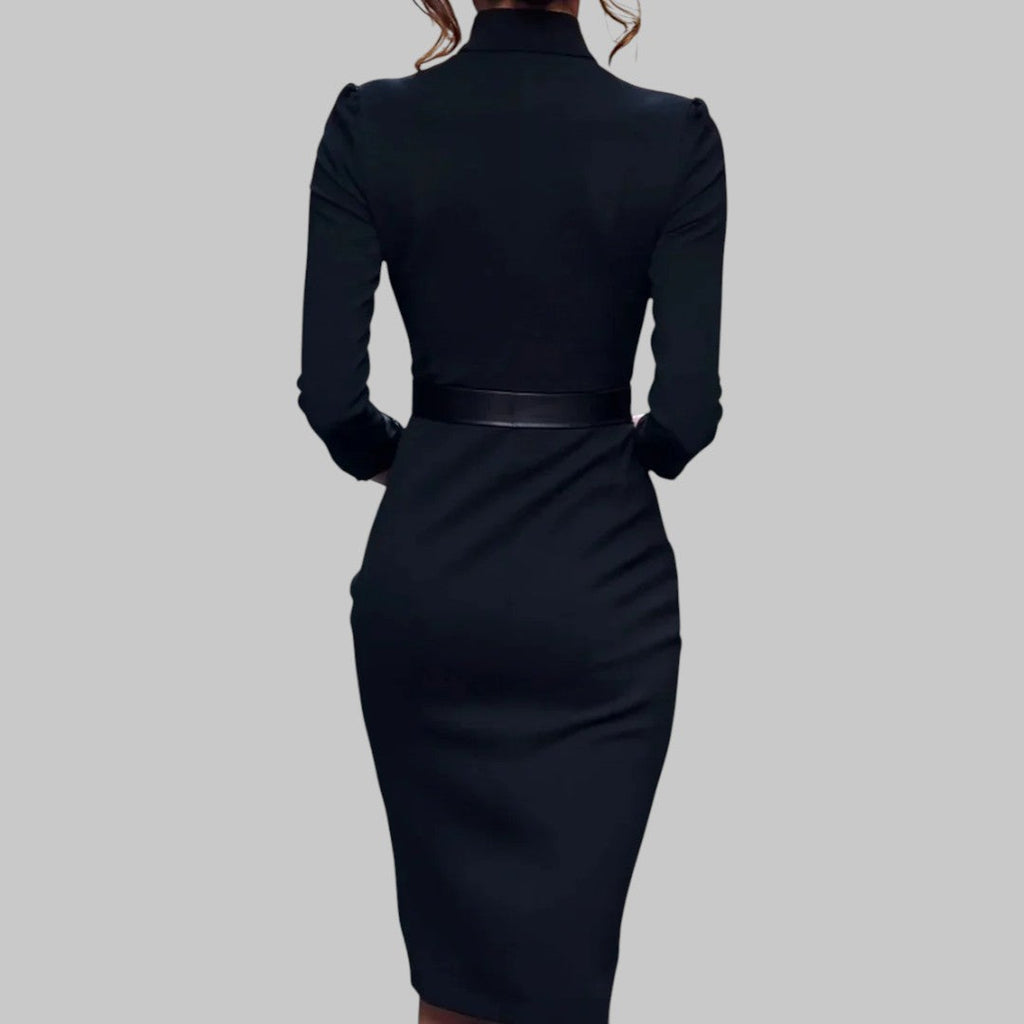Daniela – Elegant Midi pencil dress with a belt and an elegant collar for Women - Image 3