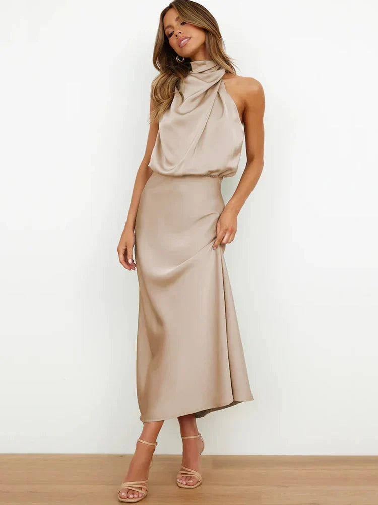 Maxikleid Damen mit Wickeloptik und schickem Kragen - 2 - Atelier-Zofia