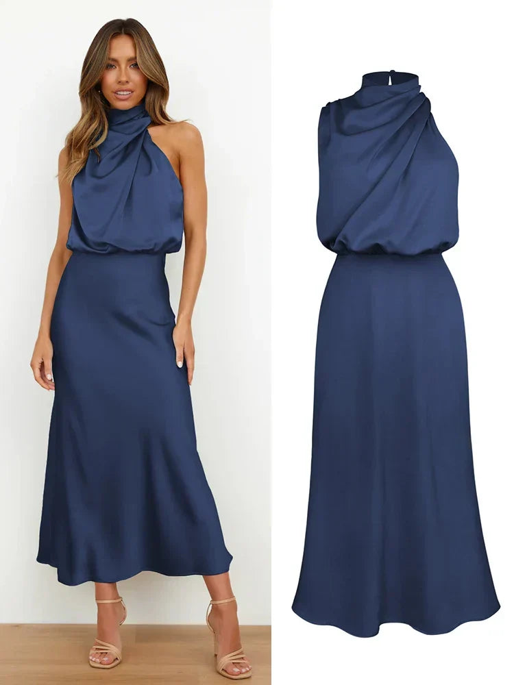 Maxikleid Damen mit Wickeloptik und schickem Kragen - 11 - Atelier-Zofia