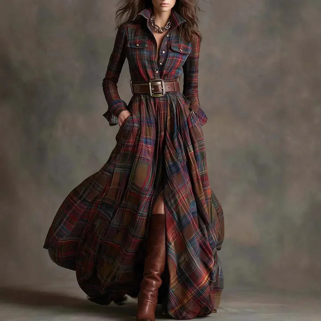 Hannah – Elegant Long Check Dress for Women - Image 2