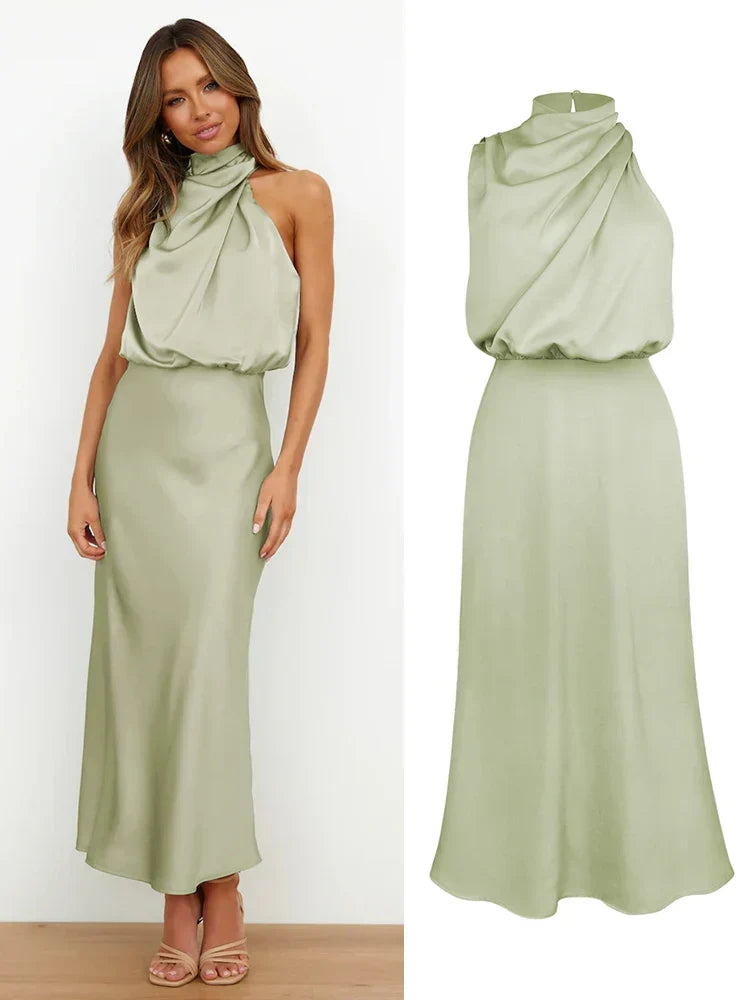 Maxikleid Damen mit Wickeloptik und schickem Kragen - 7 - Atelier-Zofia