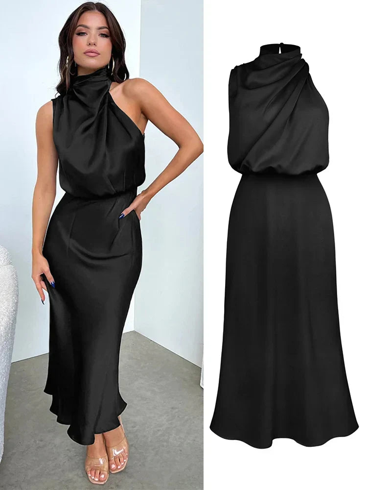 Maxikleid Damen mit Wickeloptik und schickem Kragen - 14 - Atelier-Zofia