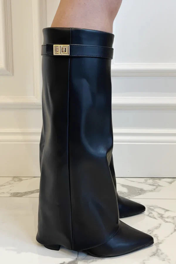 Elegante kniehohe Stiefel für Damen - J&B mit geradem Schaft und spitzem Ende - 3 - Atelier-Zofia