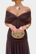 Paula – Elegant Off-Shoulder Draped Dress for Women - Image 3