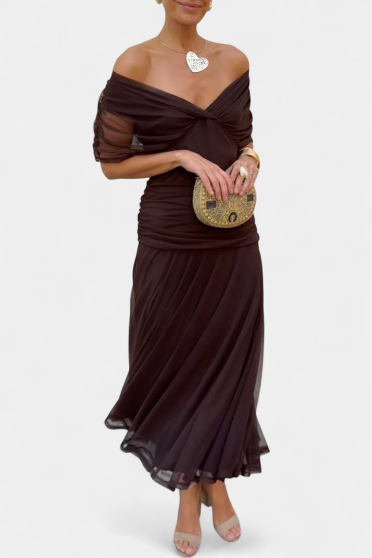 Paula – Elegant Off-Shoulder Draped Dress for Women - Image 4