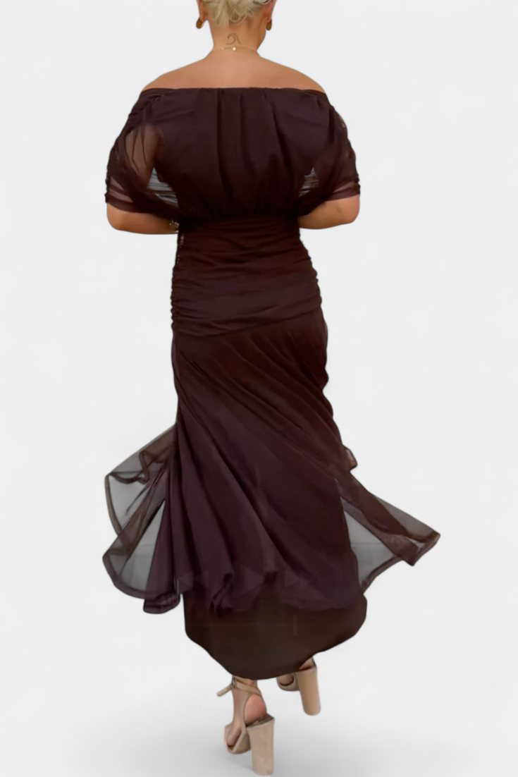 Paula – Elegant Off-Shoulder Draped Dress for Women - Image 6