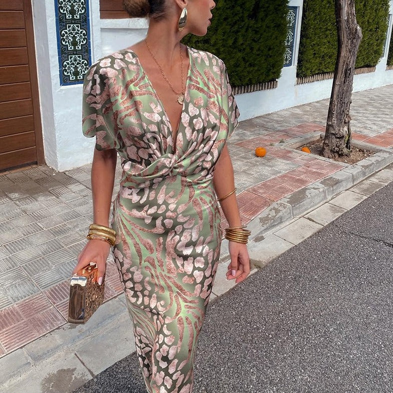 Renate – Elegant Twisted Maxi Dress with V-Neck for Women - Image 3
