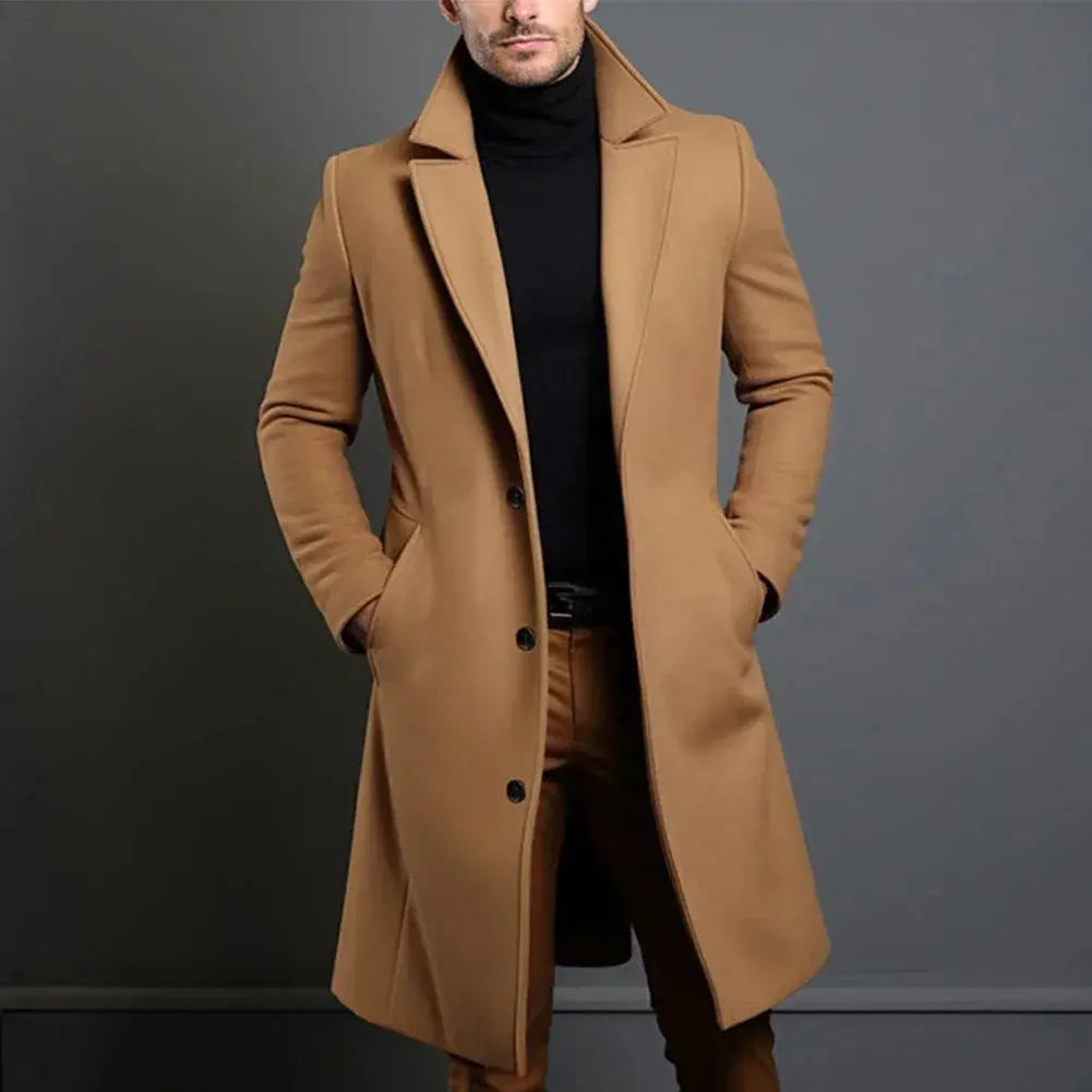 Stilvoller Herren-Wintermantel mit taillierter Passform, fallendem Revers und Knopfverschluss - J&B - 1 - Atelier-Zofia