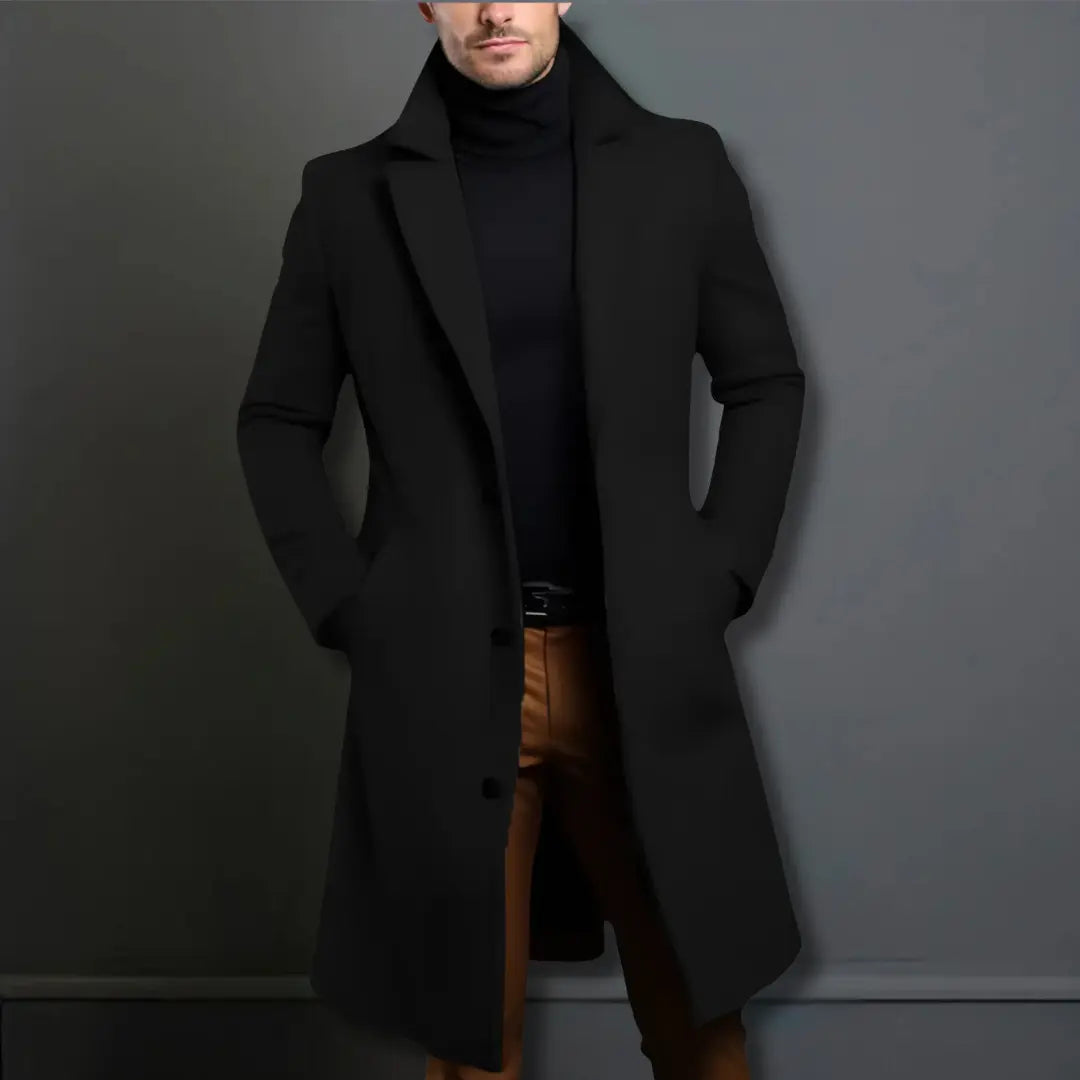 Stilvoller Herren-Wintermantel mit taillierter Passform, fallendem Revers und Knopfverschluss - J&B - 6 - Atelier-Zofia
