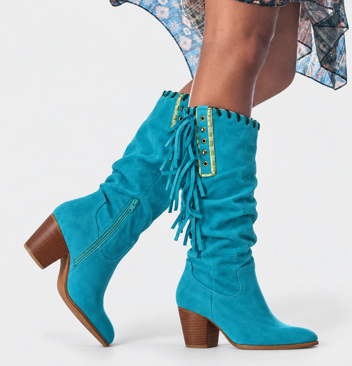 Damen Stiefel in Wadenhöhe mit Blockabsatz und trendiger Fransenverzierung | A&Z