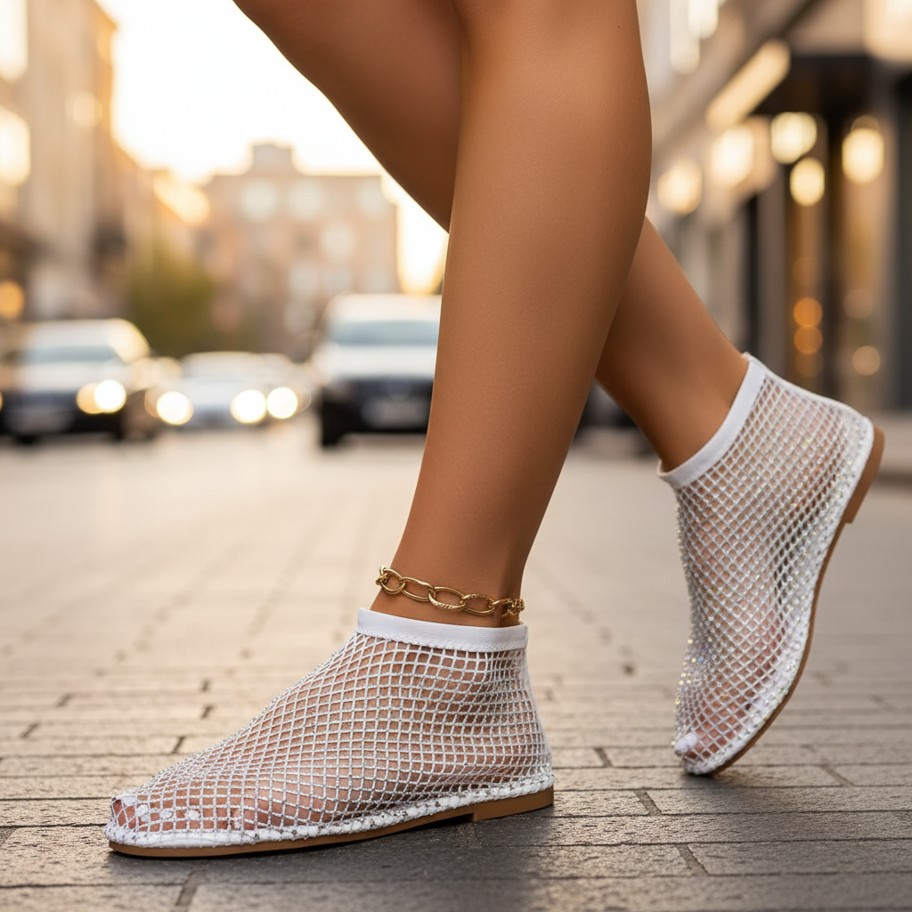 Ballet Flats Women's Mesh Upper with Rhinestone Detail - Image 11
