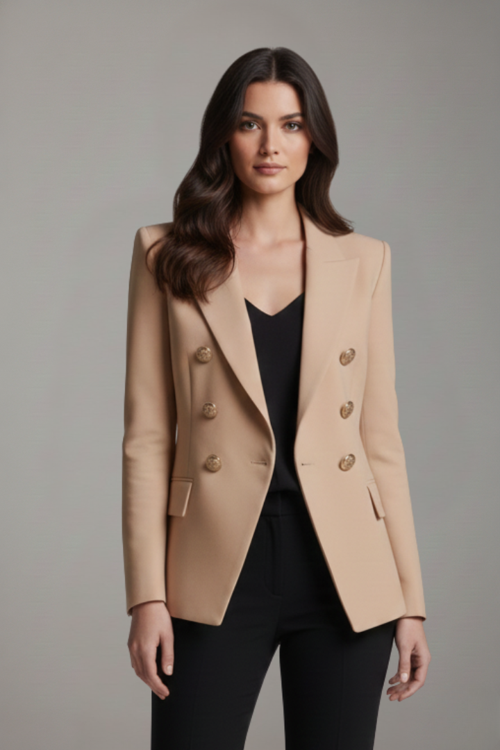 Eleganter Damenblazer mit doppelter Knopfdetails und goldenen Akzenten - J&B - 5 - Atelier-Zofia