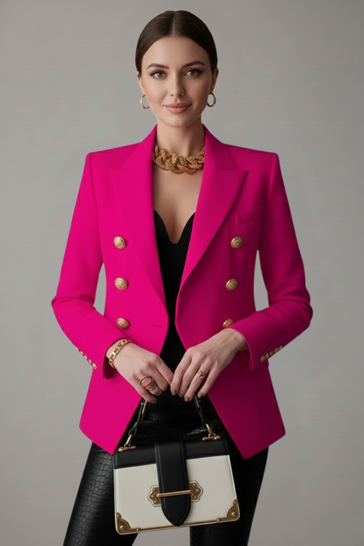 Eleganter Damenblazer mit doppelter Knopfdetails und goldenen Akzenten - J&B - 4 - Atelier-Zofia