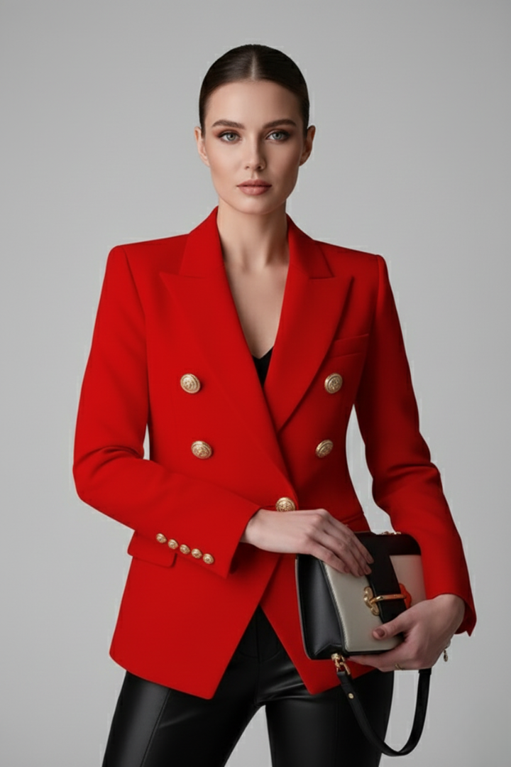 Eleganter Damenblazer mit doppelter Knopfdetails und goldenen Akzenten - J&B - 3 - Atelier-Zofia