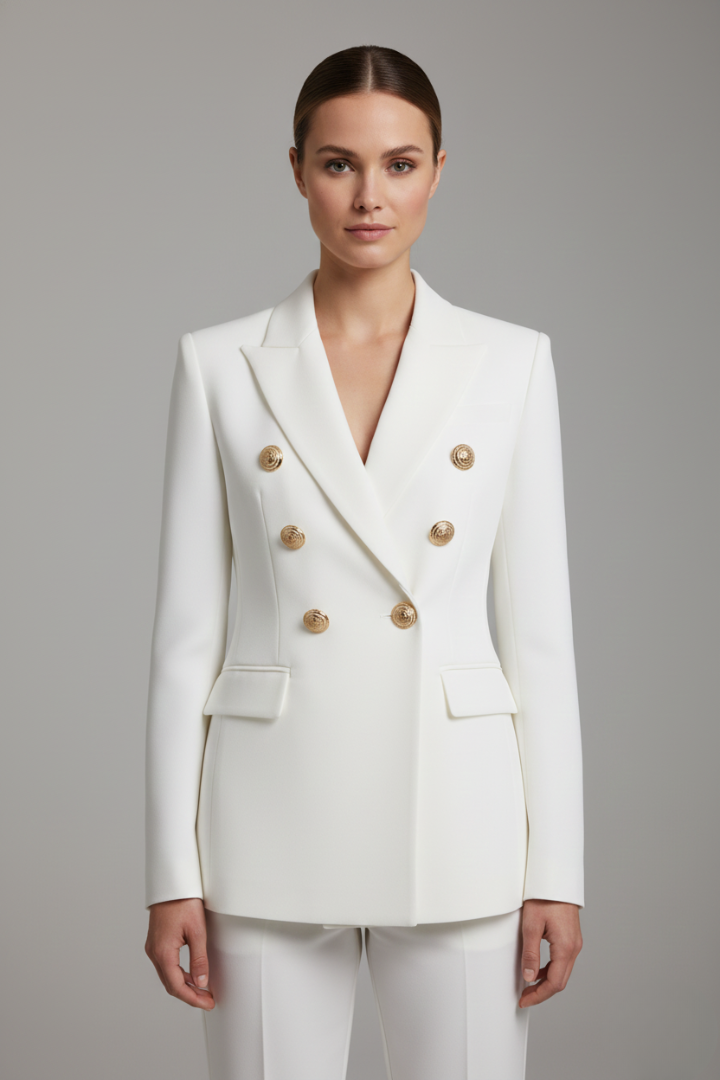 Eleganter Damenblazer mit doppelter Knopfdetails und goldenen Akzenten - J&B - 2 - Atelier-Zofia