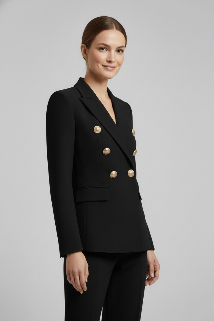 Eleganter Damenblazer mit doppelter Knopfdetails und goldenen Akzenten - J&B - 7 - Atelier-Zofia