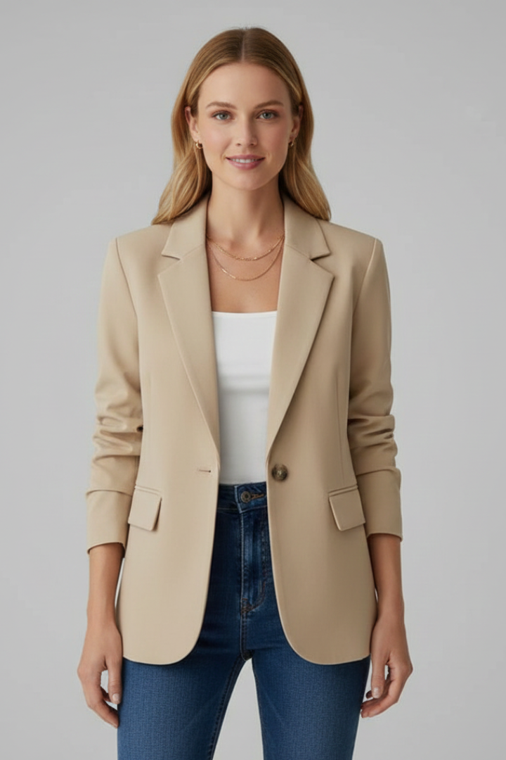 Damen Blazer mit elegantem Revers und einem einzigen Knopf - J&B - 4 - Atelier-Zofia