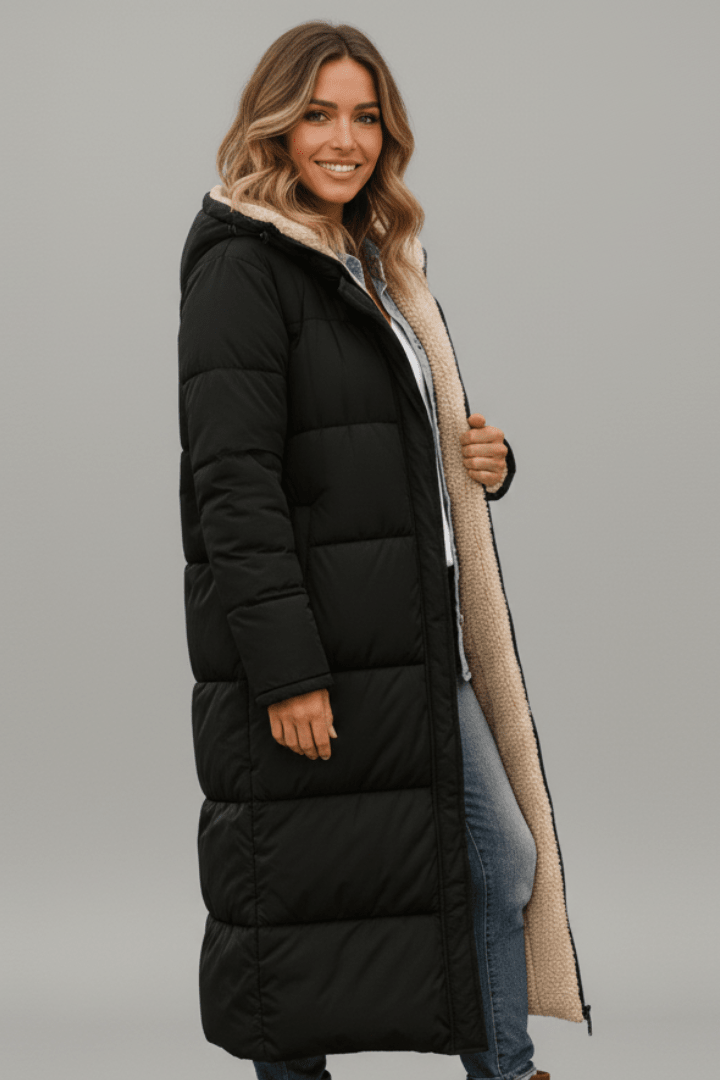 Damen Daunenmantel mit Kapuze und kuscheligem Innenfutter - J&B - 9 - Atelier-Zofia