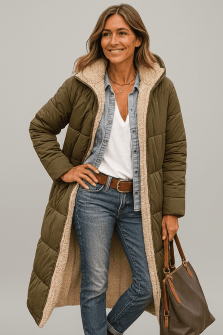 Damen Daunenmantel mit Kapuze und kuscheligem Innenfutter - J&B - 4 - Atelier-Zofia
