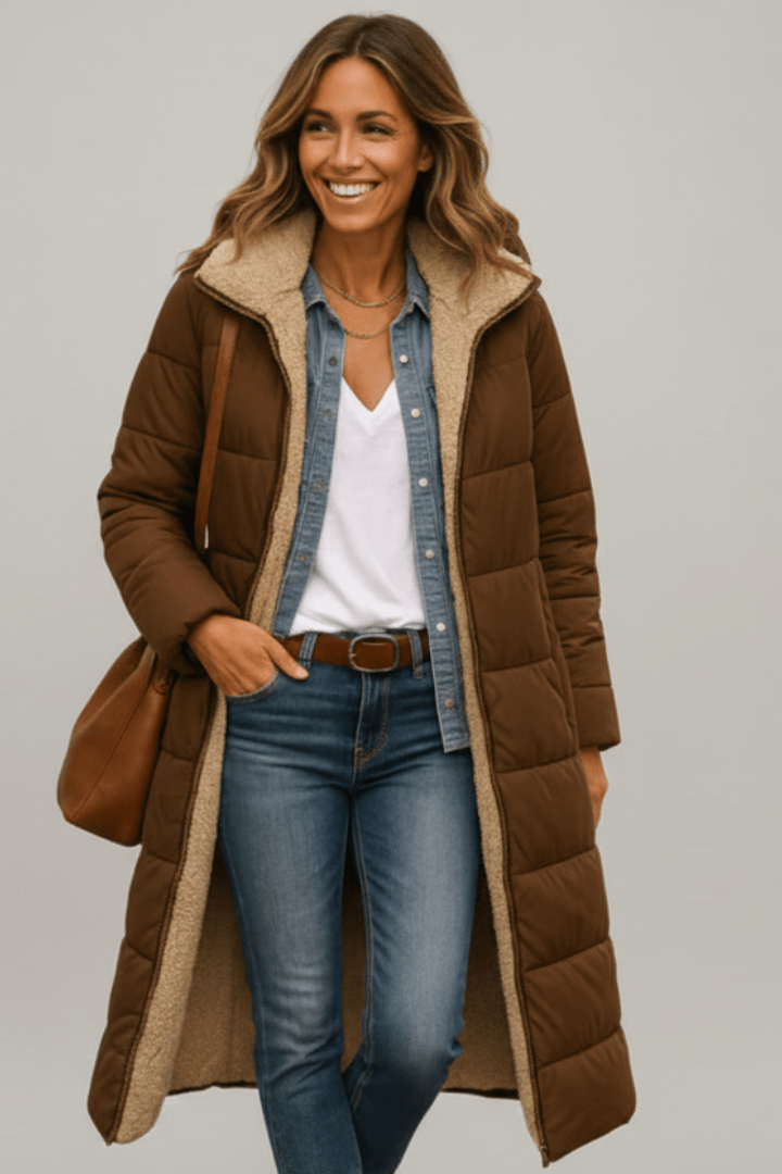 Damen Daunenmantel mit Kapuze und kuscheligem Innenfutter - J&B - 6 - Atelier-Zofia