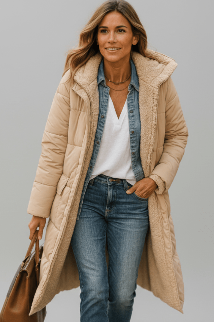 Damen Daunenmantel mit Kapuze und kuscheligem Innenfutter - J&B - 7 - Atelier-Zofia