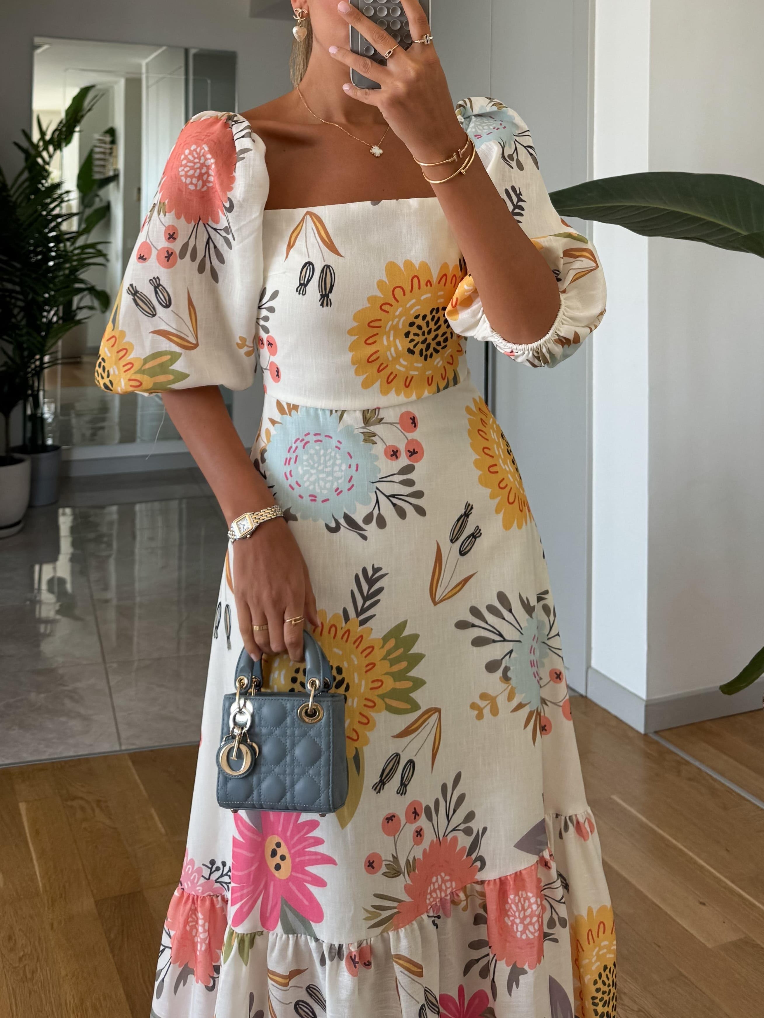 Sarah – Floral Square-Neck Puff Dress for Women - Image 5