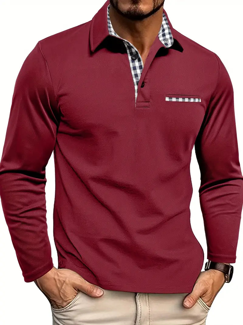 Herren-Poloshirt mit langen Ärmeln und modischem Karokragen - J&B - 2 - Atelier-Zofia