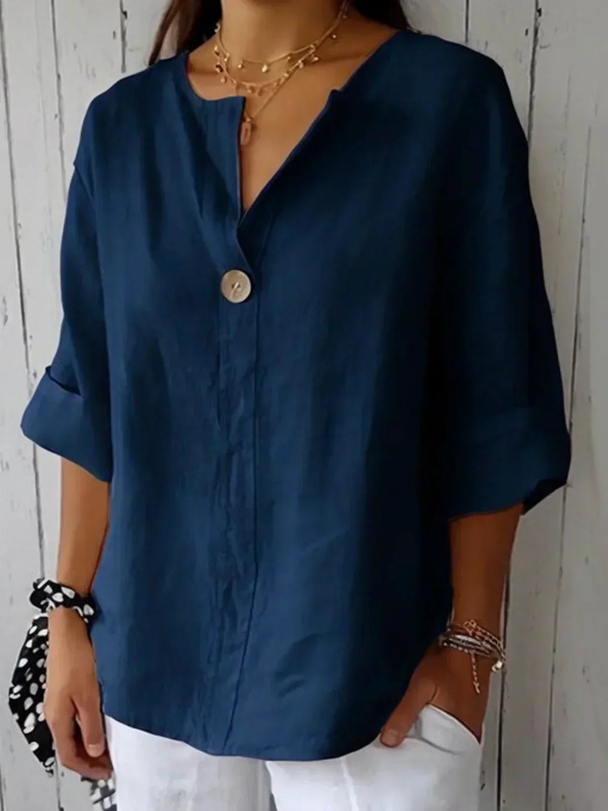 Ines – Casual Linen V-neck blouse for Women - Image 2