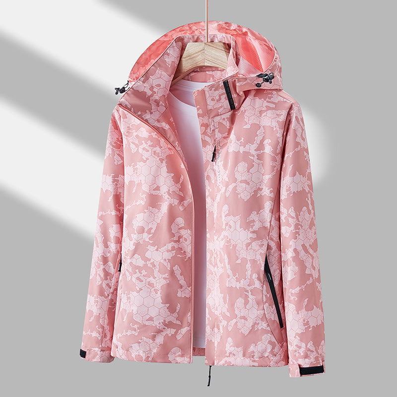 Damen Windjacke mit Kapuze und floralem Design - J&B - 1 - Atelier-Zofia