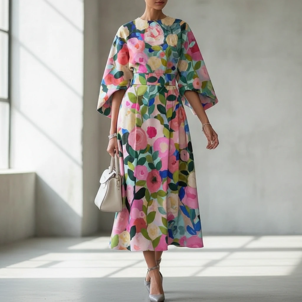 Alina – Elegant Floral Midi Dress for Women - Image 1