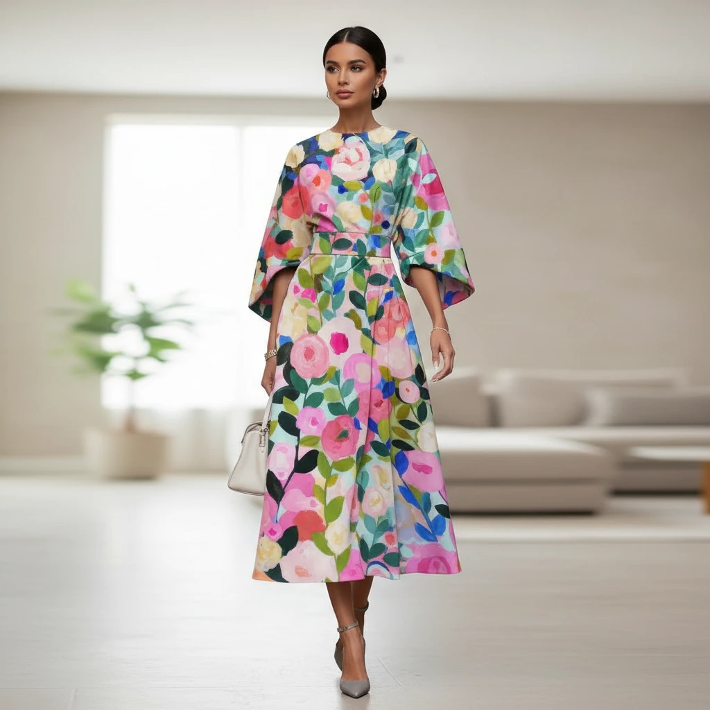 Alina – Elegant Floral Midi Dress for Women - Image 2