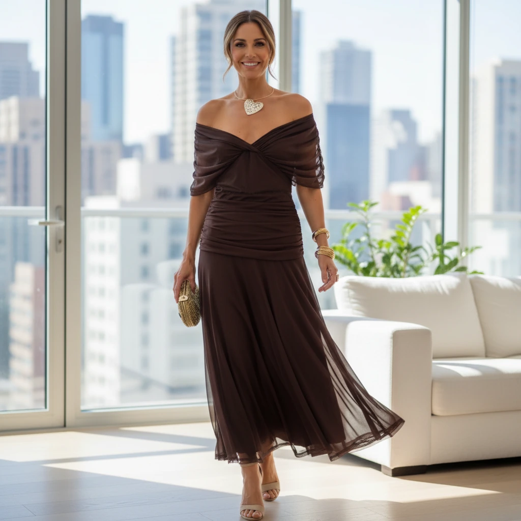 Paula – Elegant Off-Shoulder Draped Dress for Women - Image 2