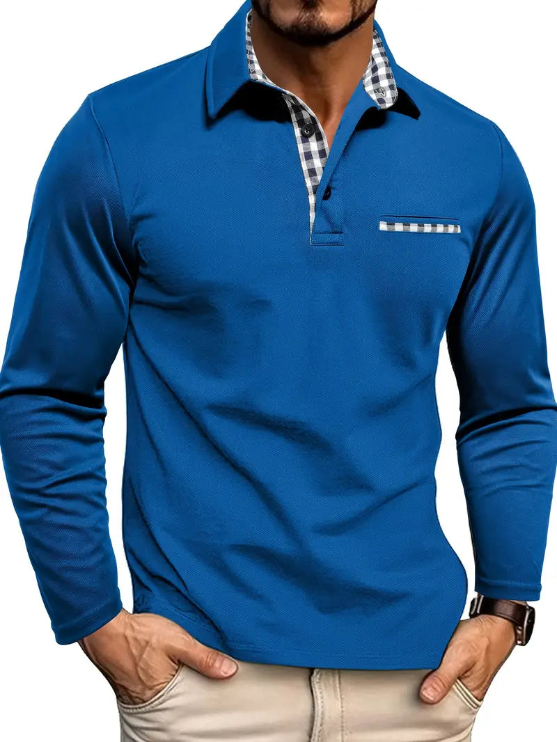 Herren-Poloshirt mit langen Ärmeln und modischem Karokragen - J&B - 5 - Atelier-Zofia