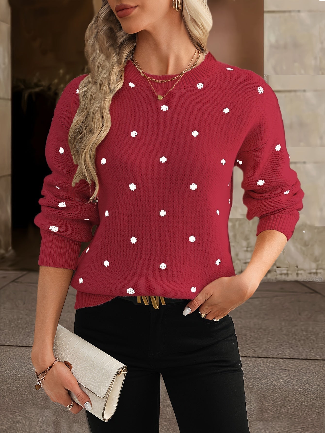 Stylischer Damen Pullover mit Punkten – Bequemer Rundhalsausschnitt von J&B - 9 - Atelier-Zofia