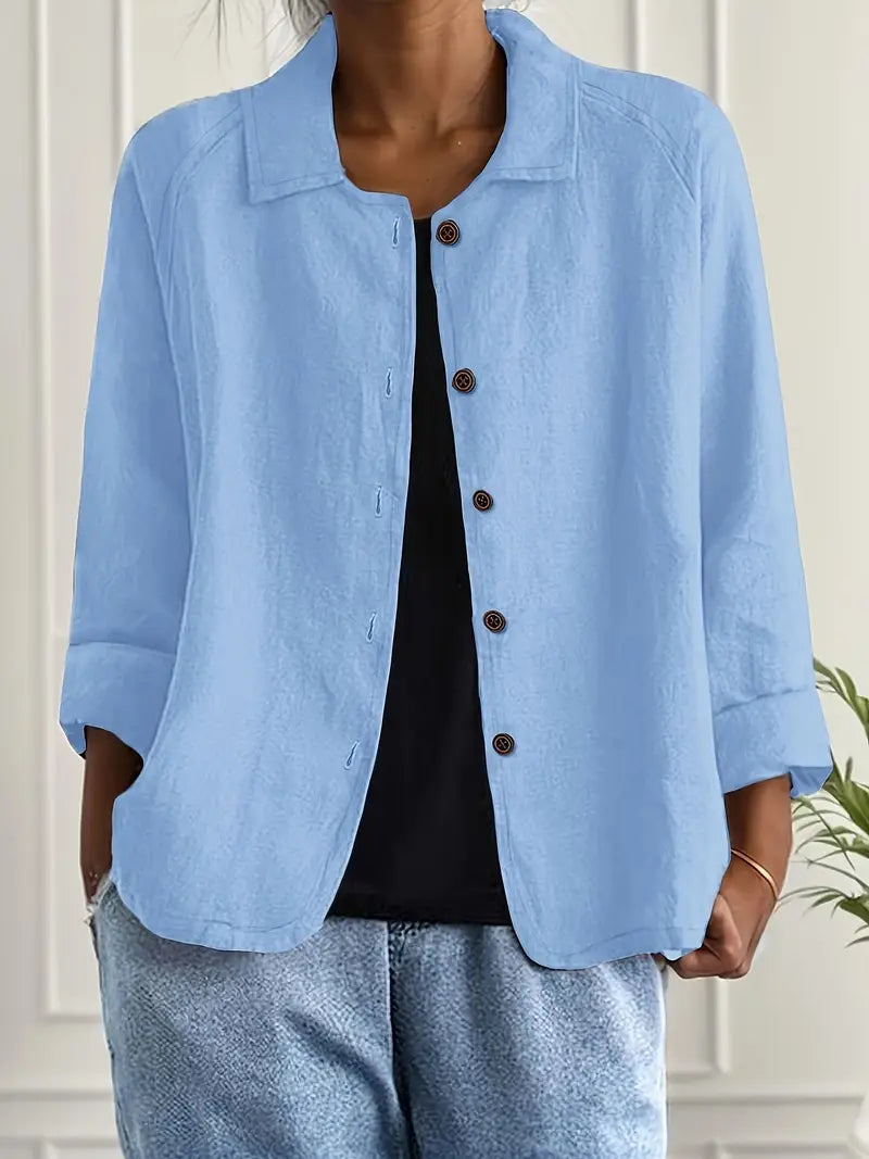 Button-Up Blouse Women's Relaxed Fit with Roll-Up Sleeves - Image 2