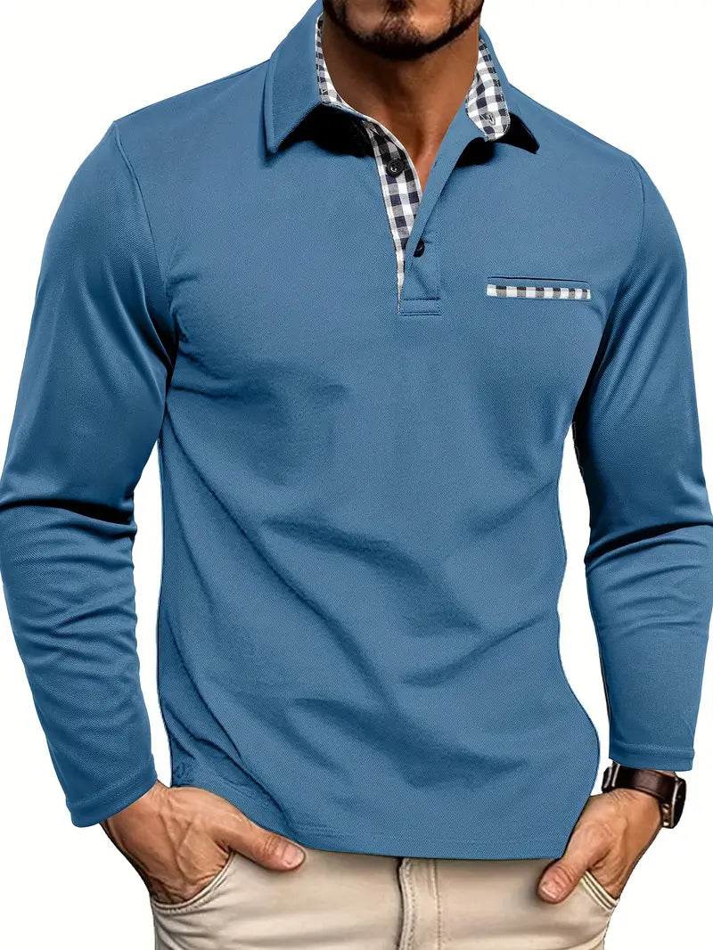 Herren-Poloshirt mit langen Ärmeln und modischem Karokragen - J&B - 4 - Atelier-Zofia